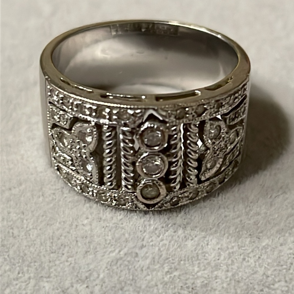 DIAMOND 14KT SOLID WHITE GOLD 3D OPEN FILIGREE SEMI ETERNITY RING💎